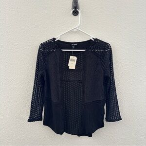 Lucky Brand NWT Black Lace Dot Sheer Top Blouse S Bohemian Peasant Cottagecore